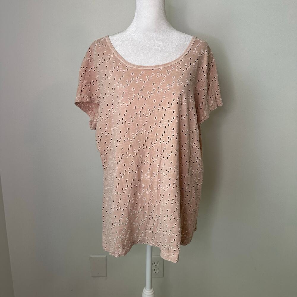 Sundance light pink cotton eyelet short sleeve top size XL - Picture 2 of 13